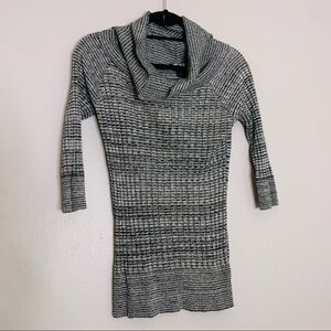 BCX Metallic grey cowl neck 3/4 sleeve ribbed pullover sweater shirt medium